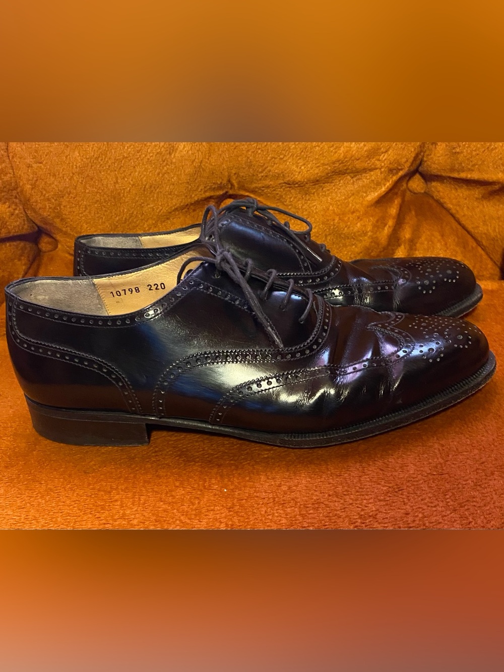 Vintage Salvatore Ferragamo Wingtip Oxfords Black Calf Leather Shoes 9 3E